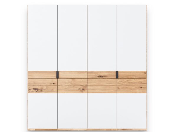 Pięciodrzwiowa szafa biała z dekorem dąb naturalny i szufladami