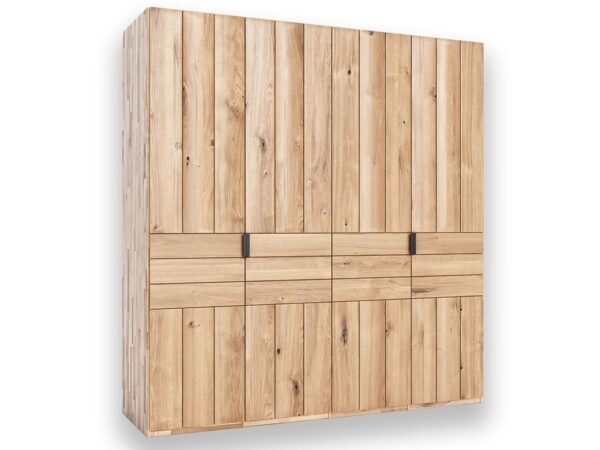 Pojemna szafa dębowa czterodrzwiowa z metalowymi uchwytami