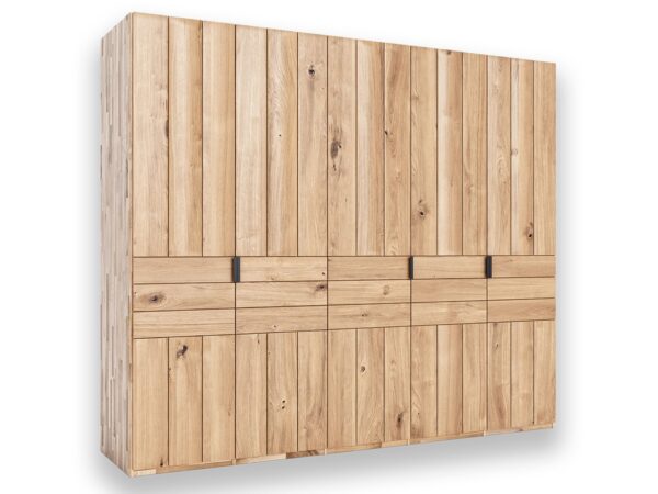 Duża szafa garderobiana dąb naturalny z czarnymi uchwytami
