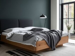 miniaturka Dębowe łóżko z podnoszonym stelażem i pojemnikiem Bamare