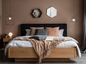 miniaturka Dębowe łóżko z podnoszonym stelażem i pojemnikiem Bamare