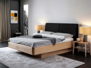 miniaturka Dębowe łóżko z podnoszonym stelażem i pojemnikiem Bamare