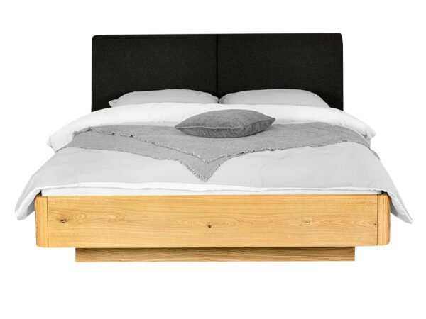 Łóżko dwuosobowe dębowe z tapicerowanym zagłówkiem w kolorze grafitowym