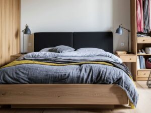 miniaturka Dębowe łóżko z podnoszonym stelażem i pojemnikiem Bamare