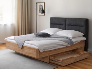 miniaturka Łóżko dębowe z pojemnikiem i nowoczesnym designem Surara