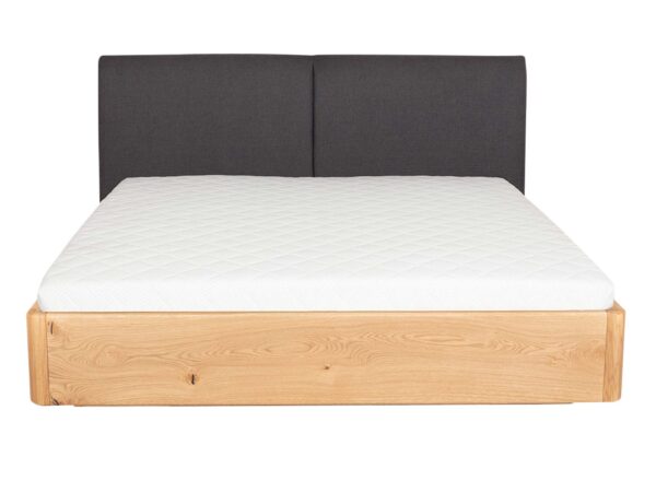 Łóżko dębowe z tapicerowanym zagłówkiem w kolorze grafitowym